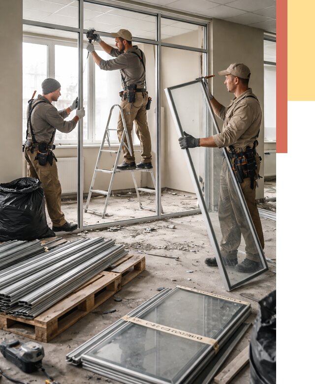 Демонтаж алюминиевых перегородок в отрадном от 4565 руб. — быстро и недорого | ОТДЕЛОЧНИК-Трд