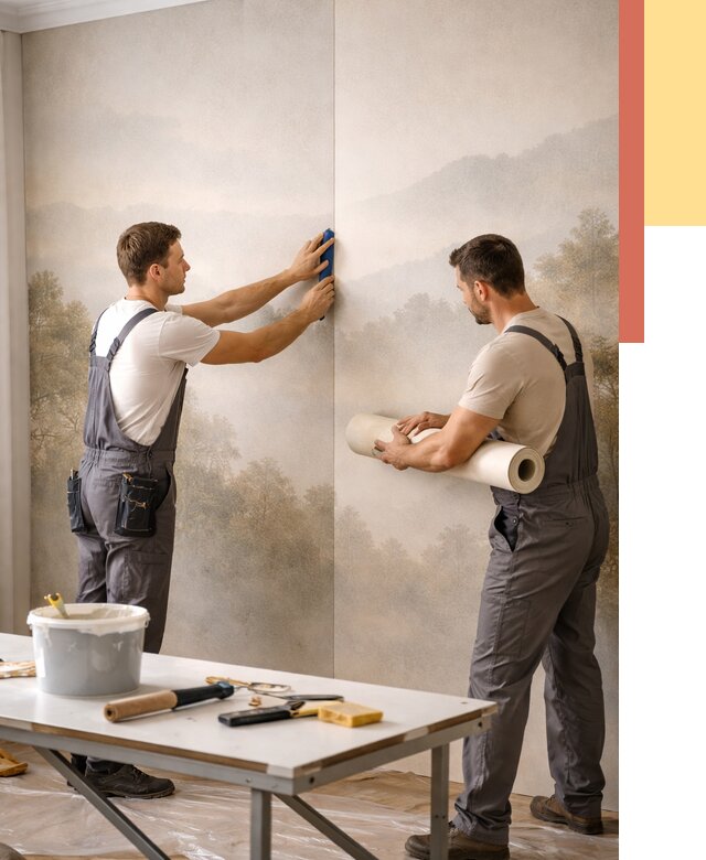 Поклейка фотообоев в отрадном от 9240 руб/м² — быстро и недорого | ОТДЕЛОЧНИК-Трд