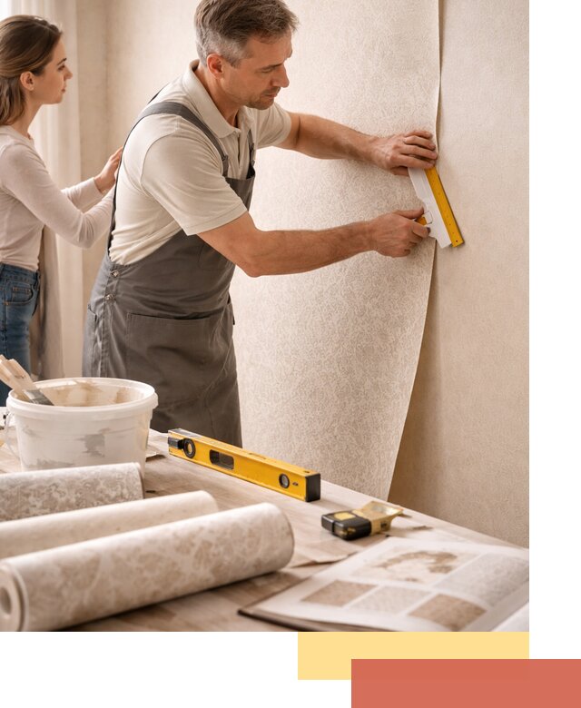 Поклейка обоев с подбором рисунка в отрадном