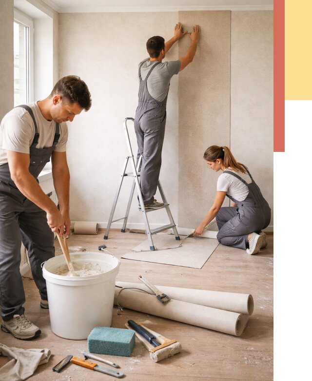 Оклейка стен обоями в отрадном от 3805 руб/м2 — быстро и недорого | ОТДЕЛОЧНИК-Трд