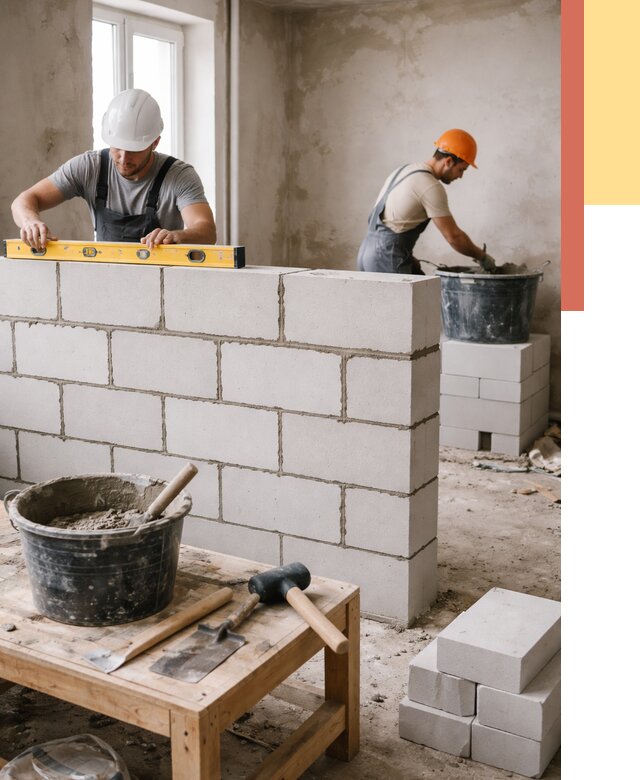 Кладка перегородок из газобетона в отрадном от 3478 руб. под ключ | ОТДЕЛОЧНИК-Трд