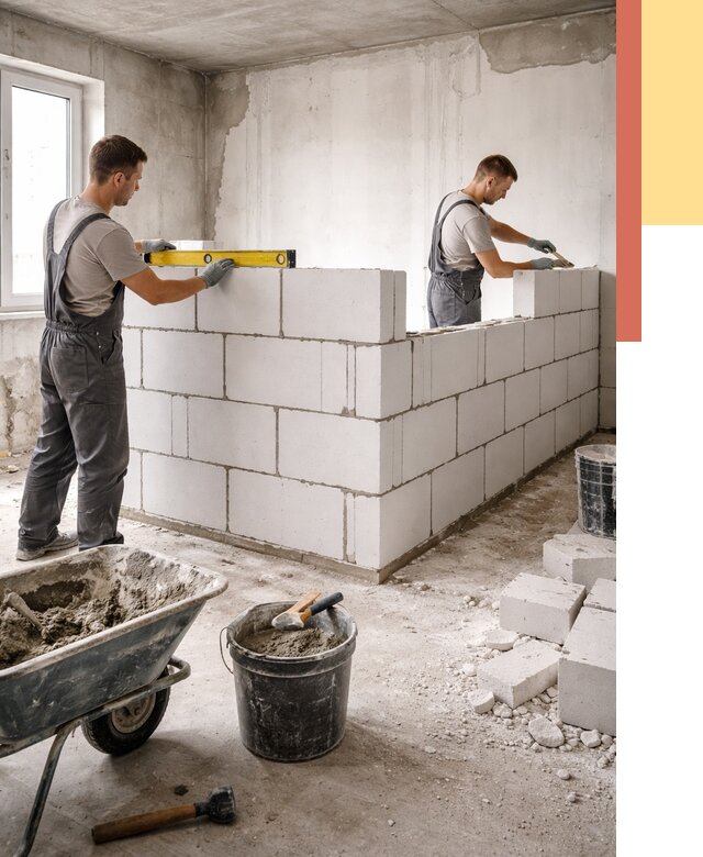 Кладка перегородок из ПГП в отрадном от 2718 руб./м2 — монтаж и возведение под ключ | ОТДЕЛОЧНИК-Трд