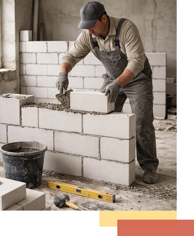 Кладка перегородок из силикатного блока в отрадном