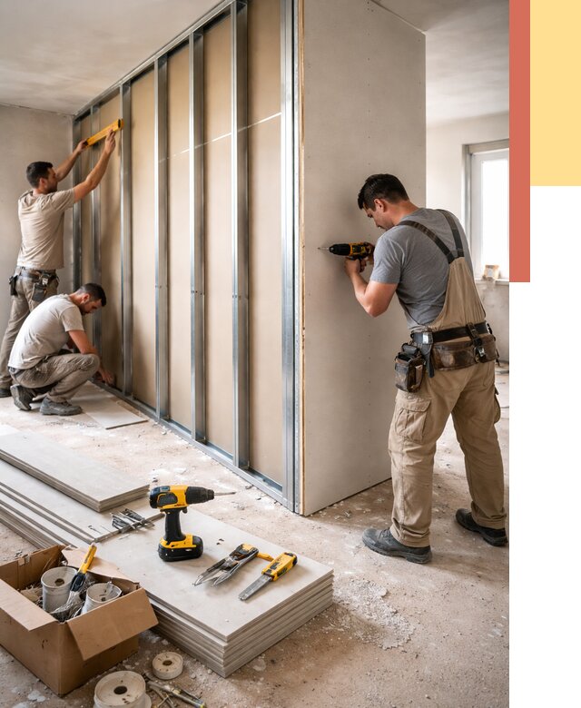 Монтаж однослойной перегородки из гипсокартона в отрадном от 707 руб. | ОТДЕЛОЧНИК-Трд