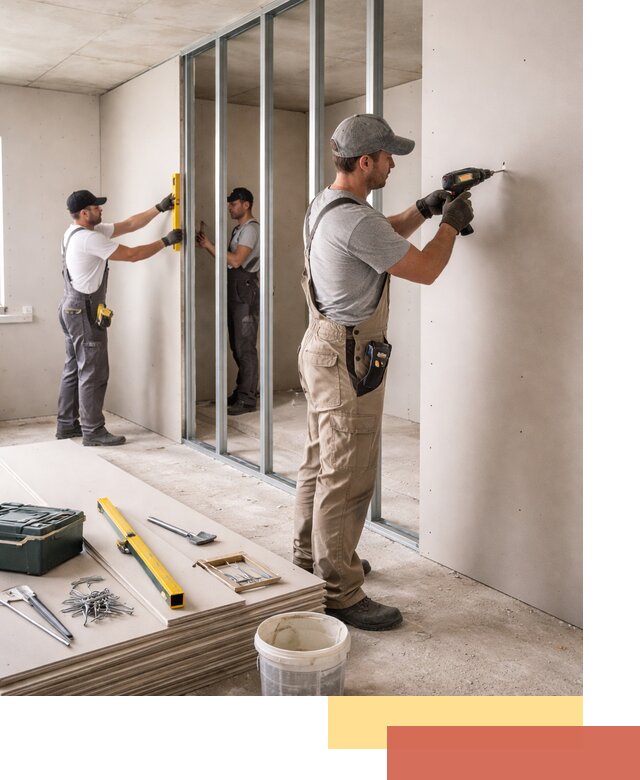 Однослойная перегородка из гипсокартона в отрадном под ключ, монтаж и отделка