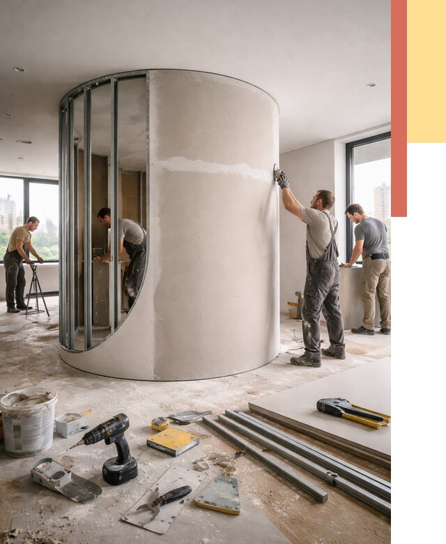 Радиусная перегородка из гипсокартона в отрадном от 3152 руб. под ключ | ОТДЕЛОЧНИК-Трд