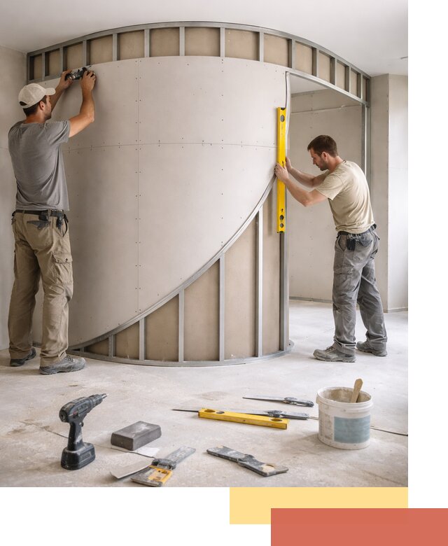 Радиусная перегородка из гипсокартона в отрадном под ключ