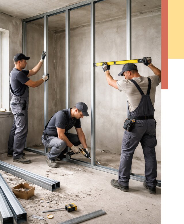 Монтаж каркаса перегородки из профиля в отрадном от 815 руб. | ОТДЕЛОЧНИК-Трд