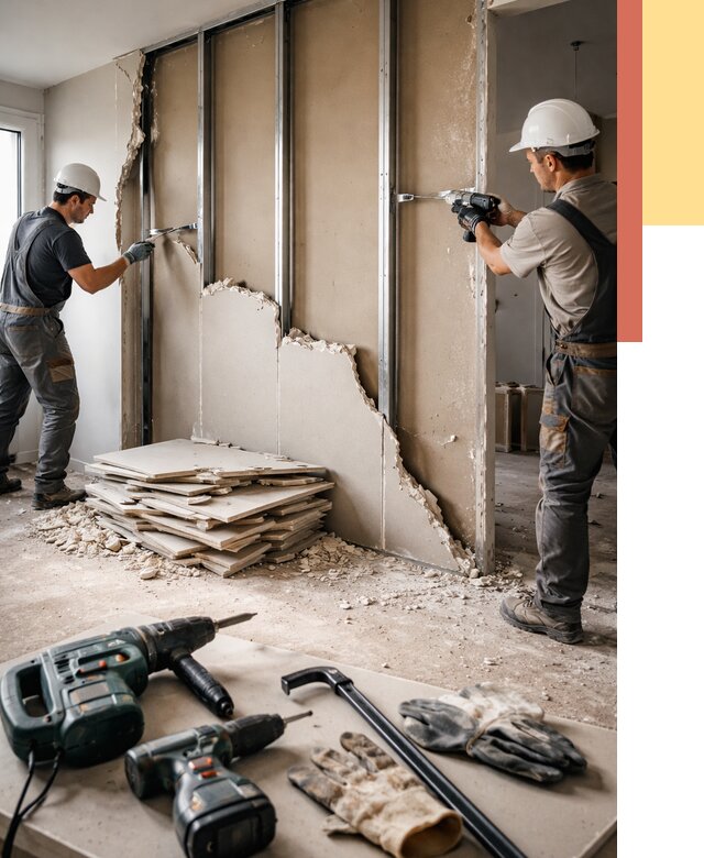 Демонтаж перегородки из гипсокартона в отрадном от 1304 руб. быстро и недорого | ОТДЕЛОЧНИК-Трд