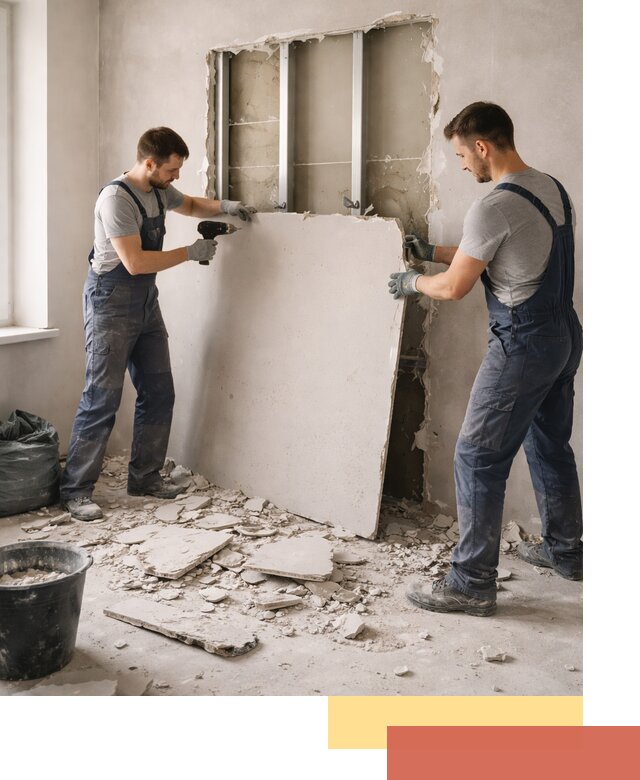 Демонтаж перегородки из гипсокартона в отрадном быстрый и аккуратный