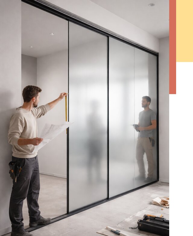 Матовые стеклянные перегородки в отрадном от 9240 руб. — монтаж и установка | ОТДЕЛОЧНИК-Трд