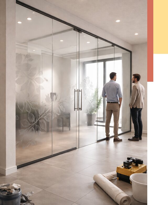 Стеклянные перегородки с рисунком в отрадном от 13588 руб. монтаж и нанесение | ОТДЕЛОЧНИК-Трд