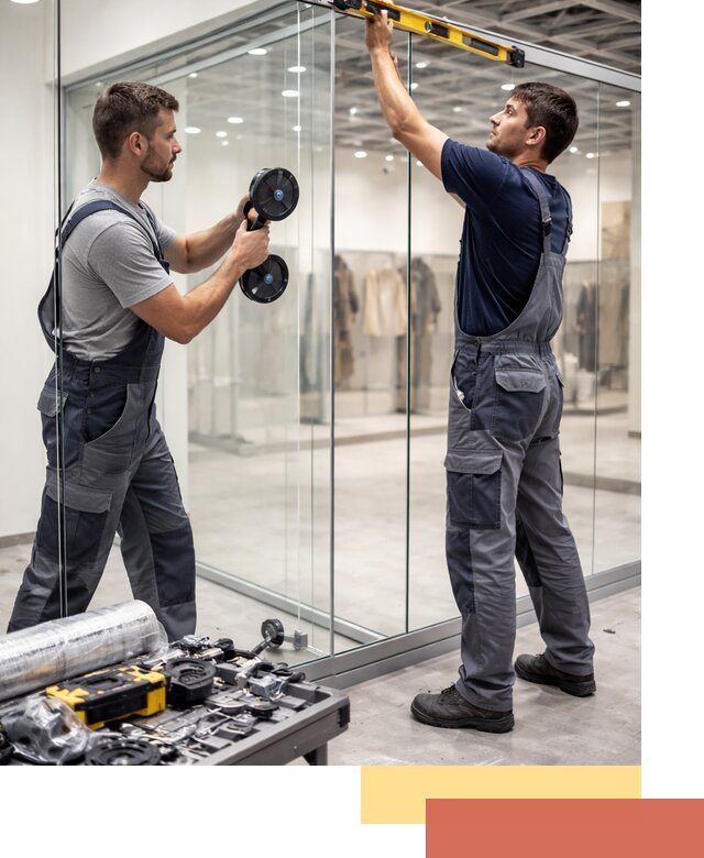 Стеклянные перегородки для магазинов в отрадном — монтаж и установка