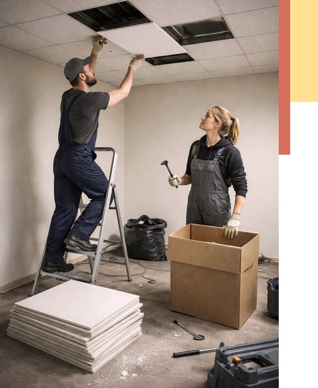 Демонтаж потолочной плитки в отрадном от 4892 руб. быстро и недорого | ОТДЕЛОЧНИК-Трд