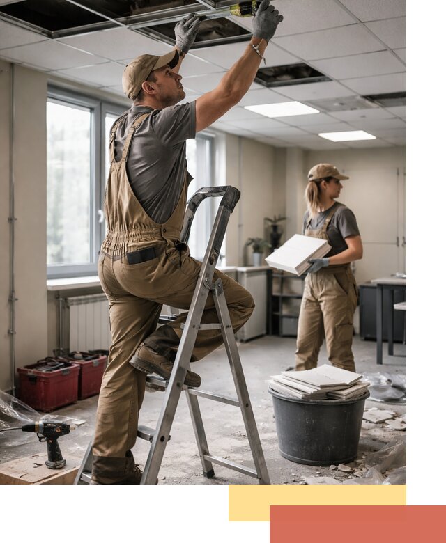 Ремонт потолка Армстронг и замена плит в отрадном