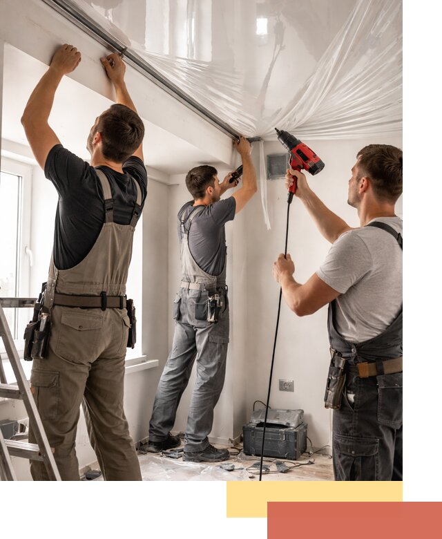 Монтаж глянцевого натяжного потолка в отрадном быстро и качественно