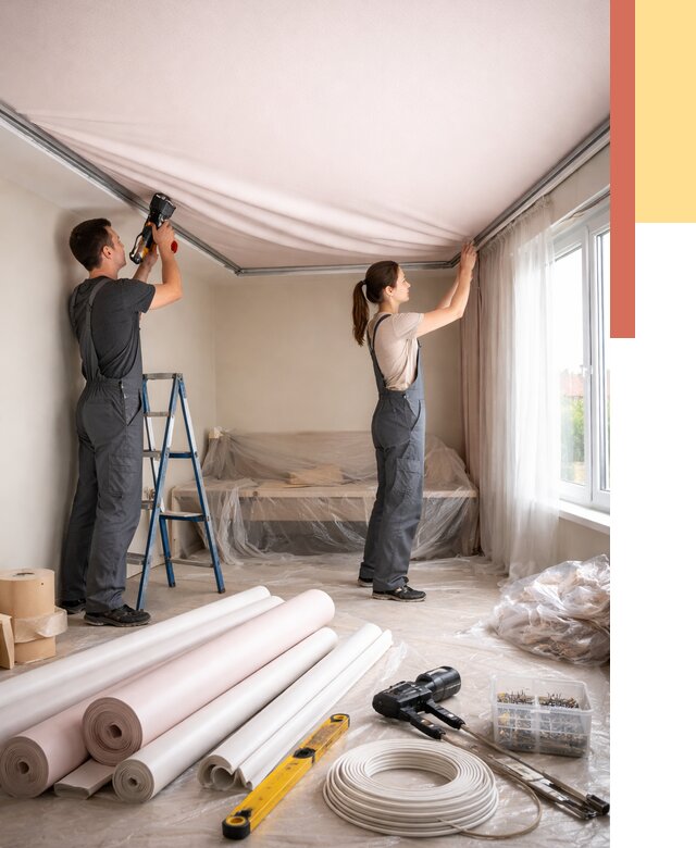 Монтаж цветного натяжного потолка в отрадном от 4565 руб/м² — быстро и недорого | ОТДЕЛОЧНИК-Трд