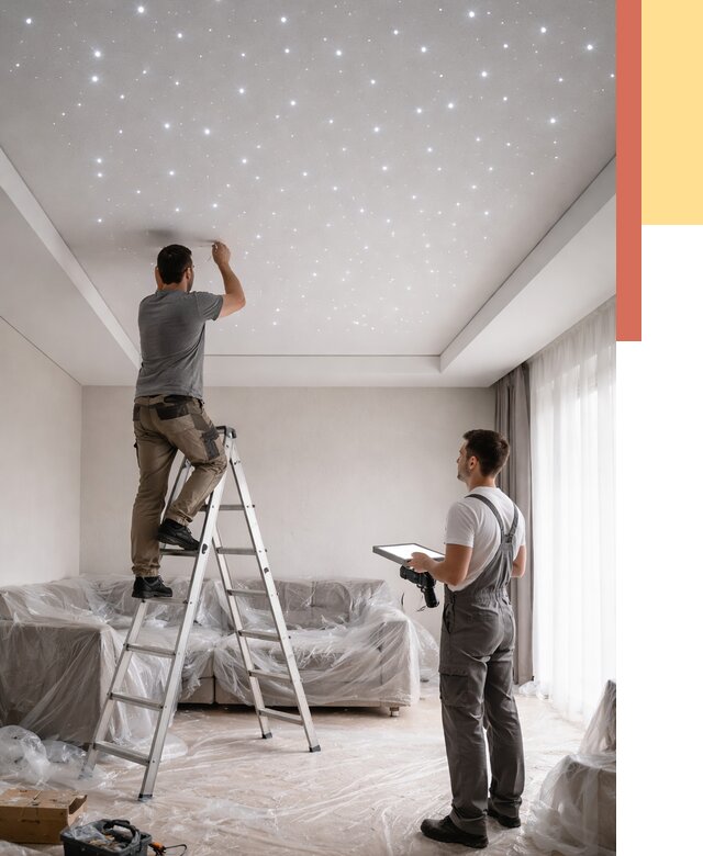 Монтаж натяжного потолка «звездное небо» в отрадном от 7066 руб. | ОТДЕЛОЧНИК-Трд