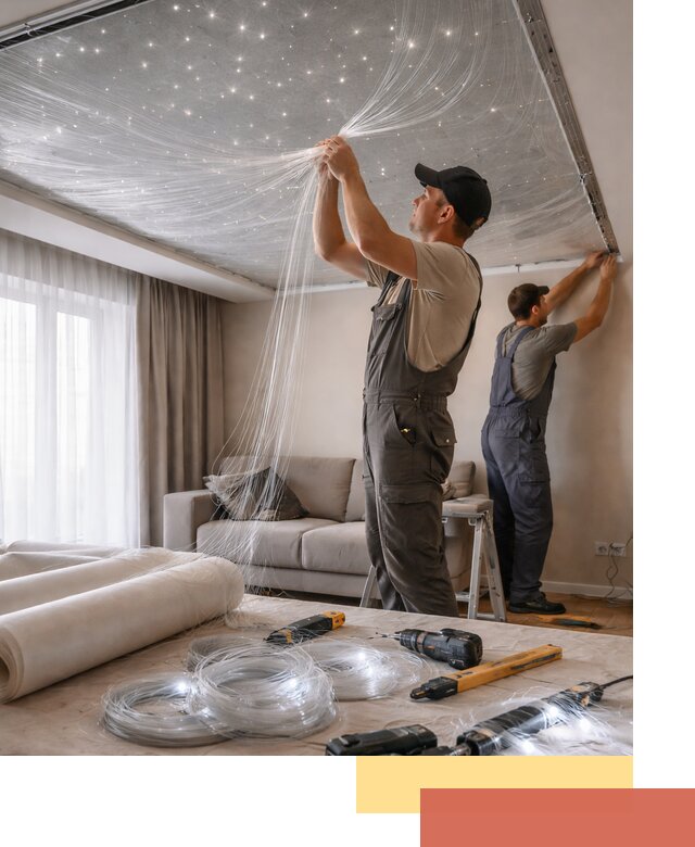 Монтаж натяжного потолка «Звездное небо» в отрадном