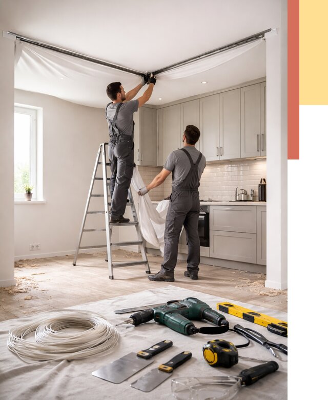 Установка натяжного потолка на кухне в отрадном от 2609 руб. | ОТДЕЛОЧНИК-Трд