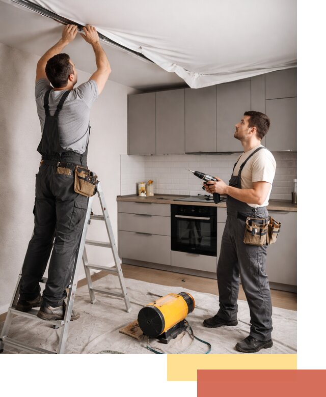 Монтаж натяжного потолка на кухне в отрадном