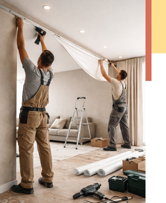 Монтаж натяжного потолка в гостиной в отрадном от 598 руб. | ОТДЕЛОЧНИК-Трд