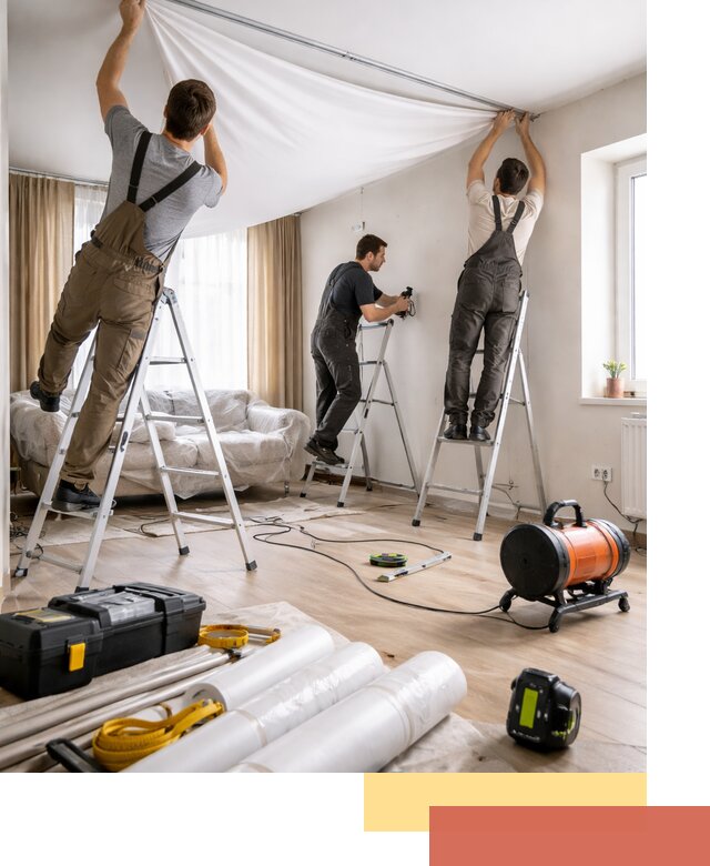 Монтаж натяжного потолка в гостиной в отрадном