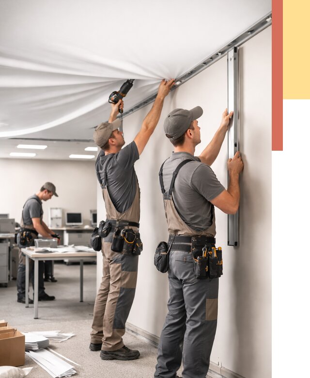 Монтаж натяжного потолка в офисе в отрадном от 489 руб/м² — быстро и недорого | ОТДЕЛОЧНИК-Трд