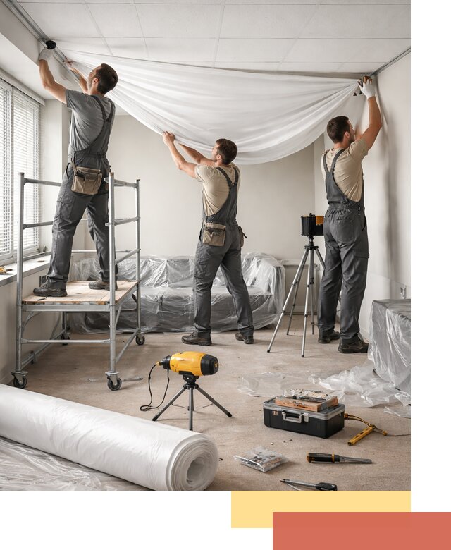 Монтаж натяжного потолка в офисе в отрадном