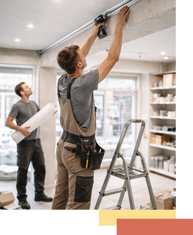 Монтаж натяжных потолков в магазине в отрадном