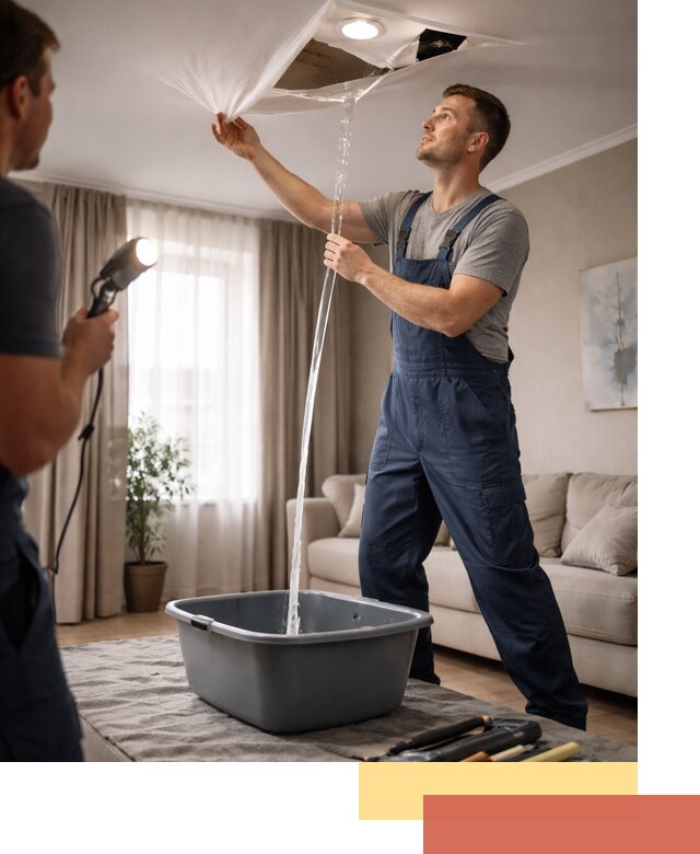 Слив воды с натяжного потолка в отрадном быстро и аккуратно