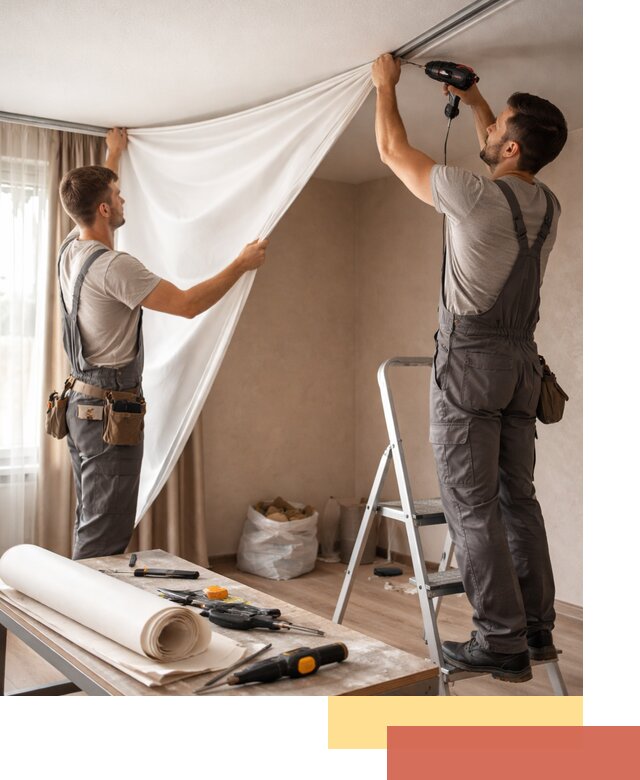 Замена полотна натяжного потолка в отрадном быстро и качественно