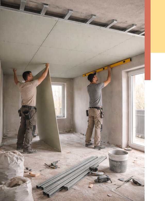 Одноуровневый потолок из гипсокартона в отрадном от 815 руб. — монтаж под ключ | ОТДЕЛОЧНИК-Трд