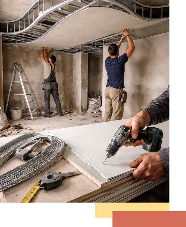 Криволинейный потолок из гипсокартона в отрадном — монтаж и отделка