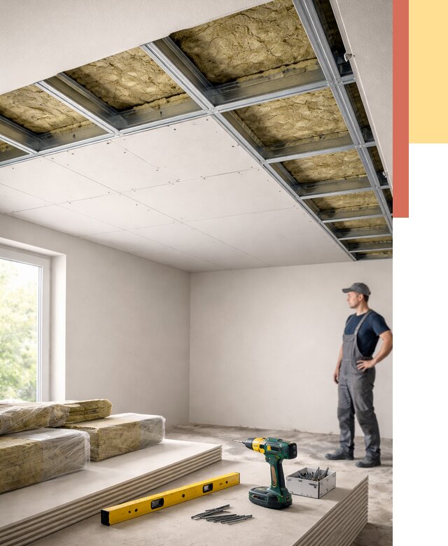 Звукоизоляция потолка ГКЛ в отрадном от 1033 руб. — монтаж под ключ | ОТДЕЛОЧНИК-Трд