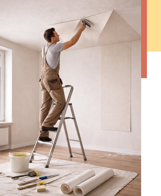 Поклейка обоев на потолок в отрадном от 4892 руб. быстро и недорого | ОТДЕЛОЧНИК-Трд