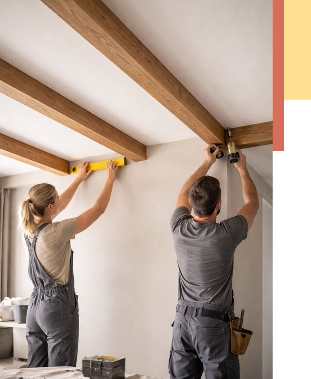 Монтаж декоративных балок на потолок в отрадном от 4565 руб. — ОТДЕЛОЧНИК-Трд